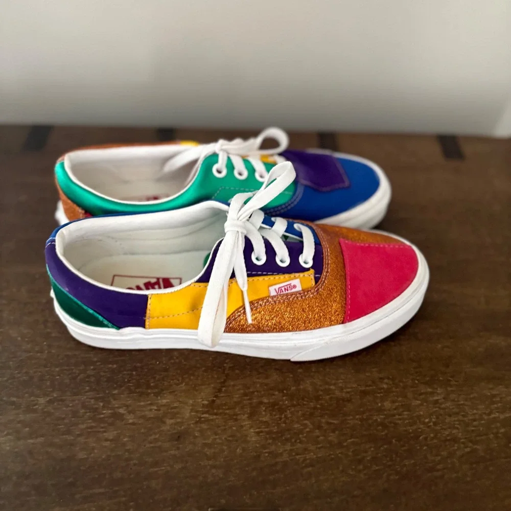 Vans Era Rainbow Pride Patchwork Sneakers Glitter Suede  Womens 7 Multicolor